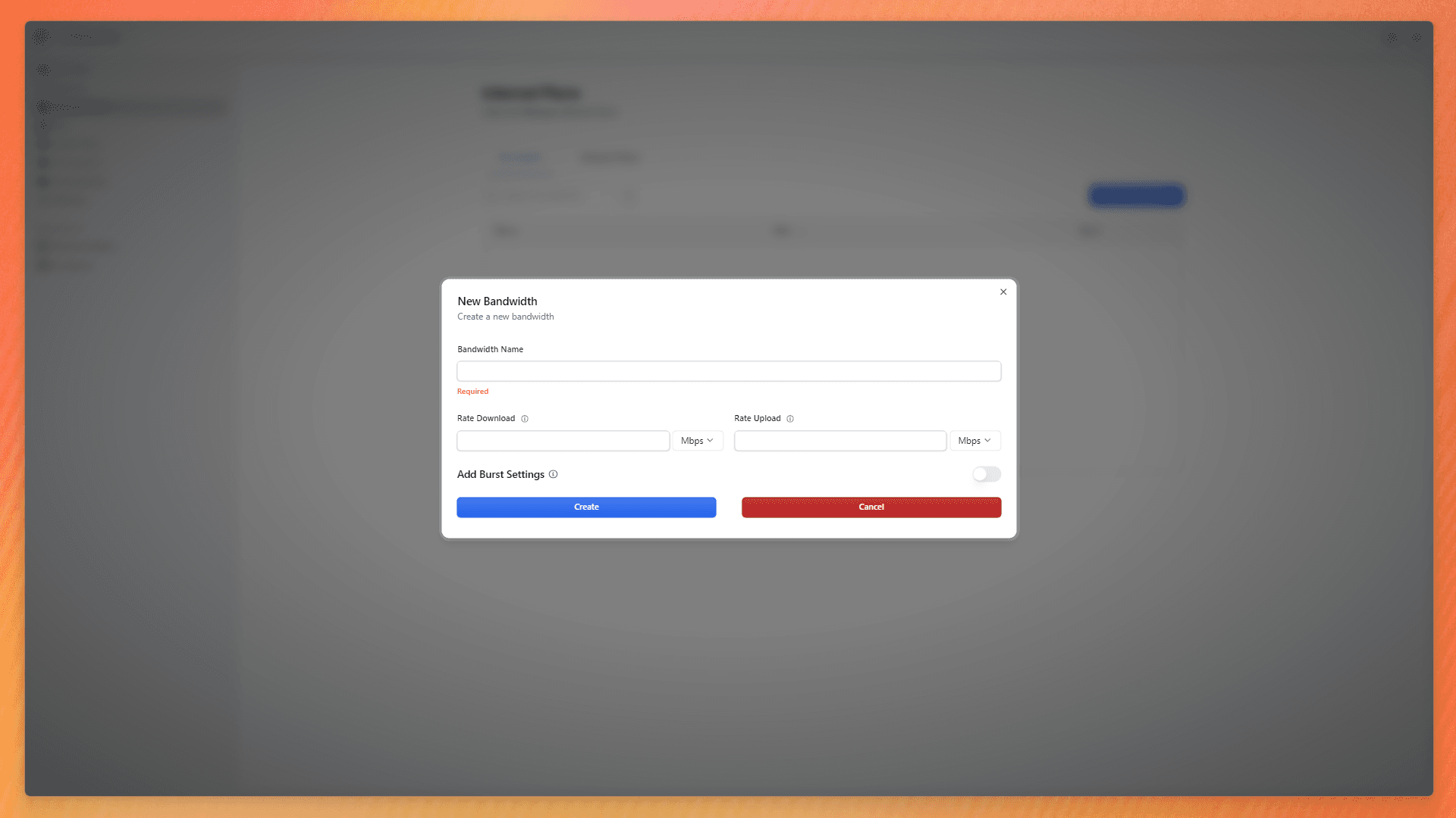 Bandwidth Creation Form