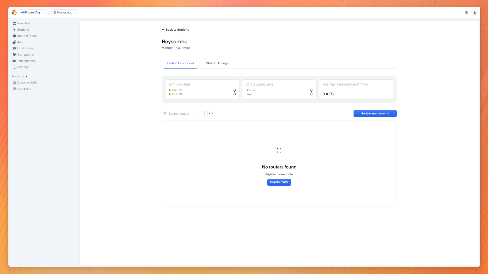 Stations dashboard with data
